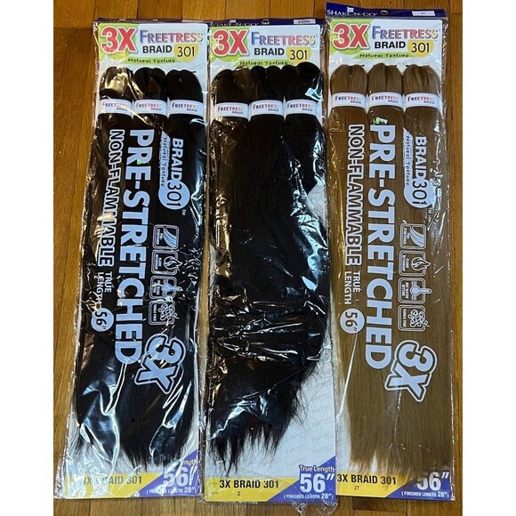 Freetress Synthetic Braid 3X Pre-Stretched Braid 301 28" Lot Of (3) - Picture 1 of 5